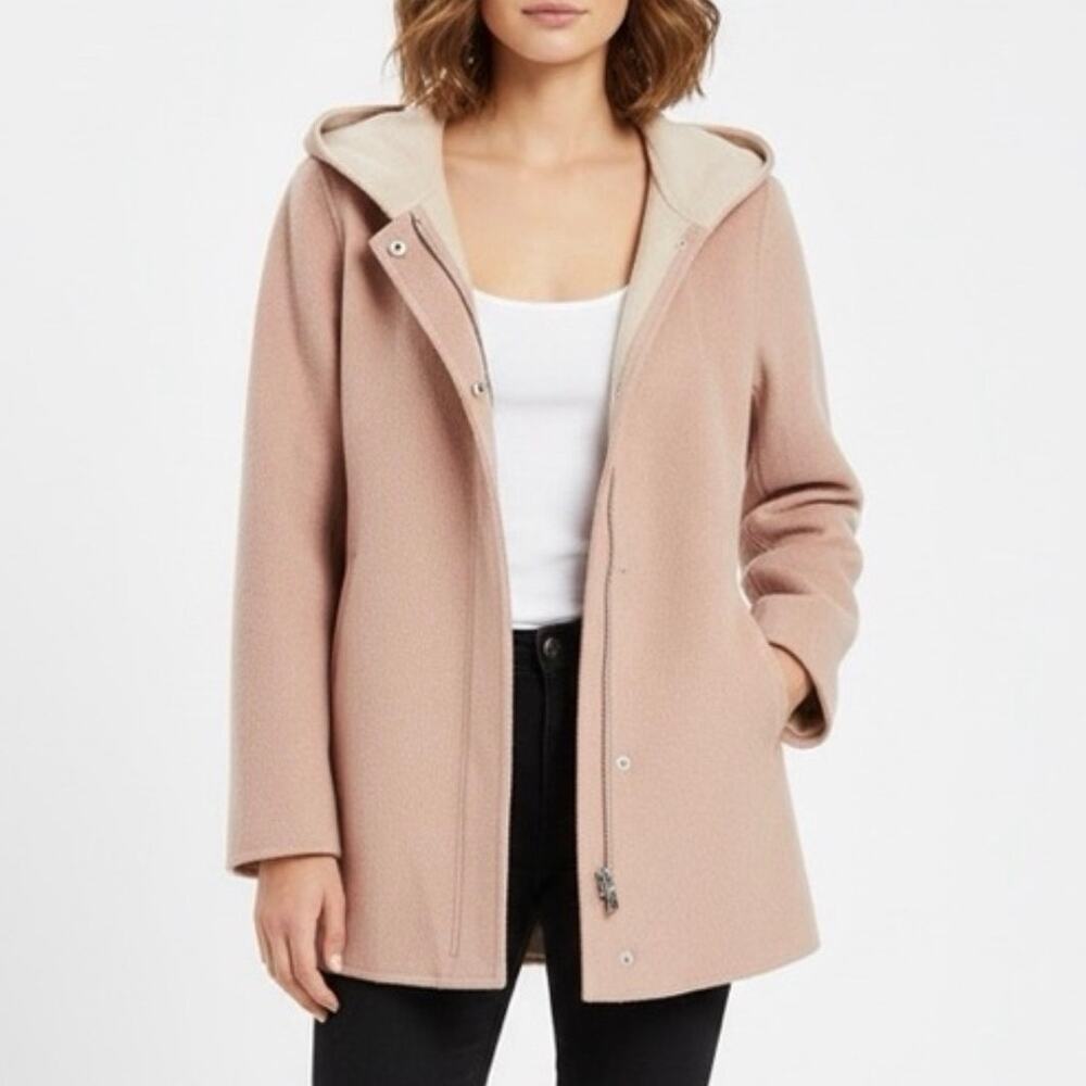 Zara Basic Wool Blend Coat Small Womens Handmade Jacket Hooded Pink Full Zip